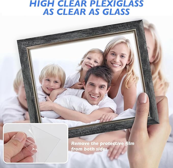XUANLUO 5x5 Picture Frames Set of 4 Rustic Retro Photo Frame with HD Plastic Cover for Wall Mount and Tabletop Display Family Friends Wedding Gift