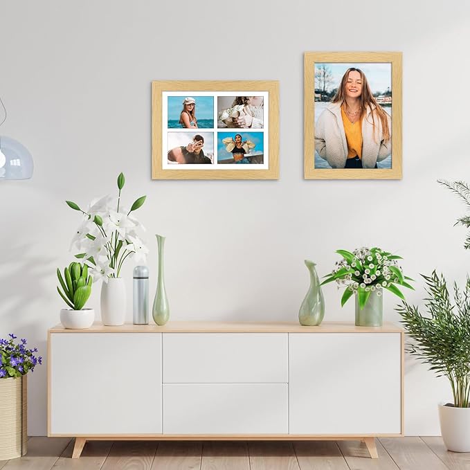 11x15 Picture Frame Display 4 opening 5x7 Picture Frame Collage,Multi Photo Frame with Mat,Plexiglass,Horizontal and Vertical Formats for Wall Decor,Natural Wood Grain
