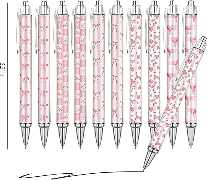22 Pcs Cute Pink Bow Stuff,10 Pink Coquette Bow Pens and 12 Pads Bow Sticky Notes,Valentines Gifts,Black Ink Ballpoint Pens for Birthday Party Back to School Student Gift Women Office School Supplies
