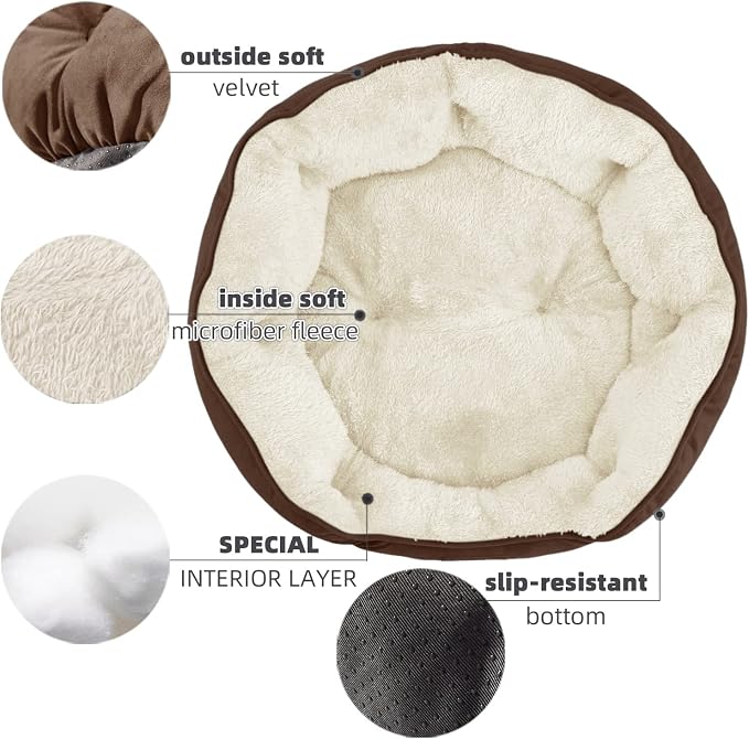 Asvin Medium Dog Bed for Medium Dogs, Cat Beds for Indoor Cats, Pet Bed for Puppy and Kitty, Extra Soft & Machine Washable with Anti-Slip & Water-Resistant Oxford Bottom, Brown, 25 inches