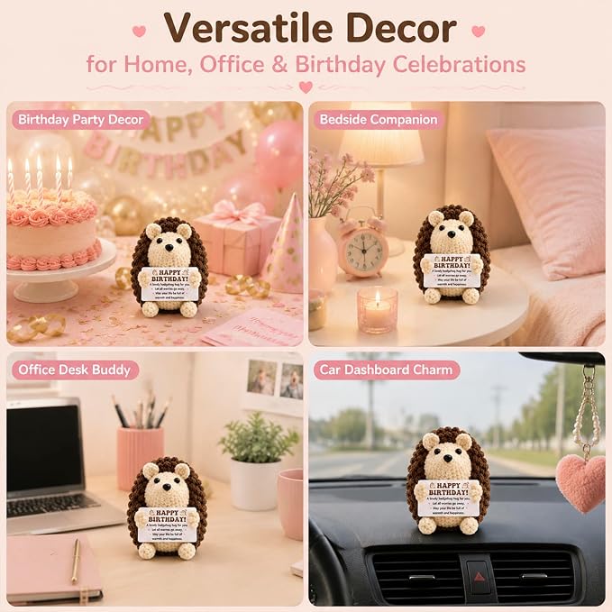 Funny Happy Birthday Gifts for Women Men,Handmade Crochet Hedgehog Gifts | Cute Inspirational Encouragement Cheer Up Birthday Gifts,Happy Birthday Gifts Idea Bday Decorations