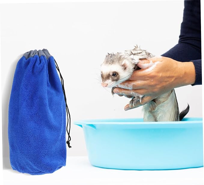 Flannel Pet Grooming Towel for Ferret Small Animals Fast Drying Bathrobe Drawstring Soft Absorbent Ferret Cleaning Accessories