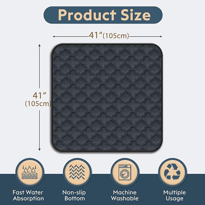FunFurry Washable Pee Pads - 2 Pack Reusable, Waterproof, Super Absorbent Dog Training Pads with Non-Slip Backing (Dark Grey, 41" X 41")