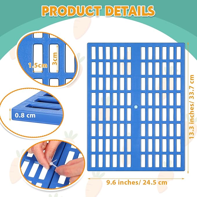 Kigley 12 Pcs Plastic Rabbit Cage Mat, Rabbit Floor Mat Foot Resting Pads for Small Animal Hamster Chinchilla Rat Guinea Pig, Mats Feet Pads for Pet Dogs Cats Bunny, 13.4 x 9.8 x 0.3 Inch, Blue