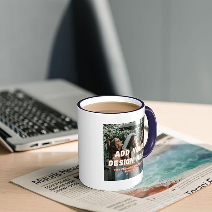 Custom Mugs and Coffee Cups Partial or Full Size Printed Creative Designs Customizable with Your Photos Images Text (Partial, Navy)