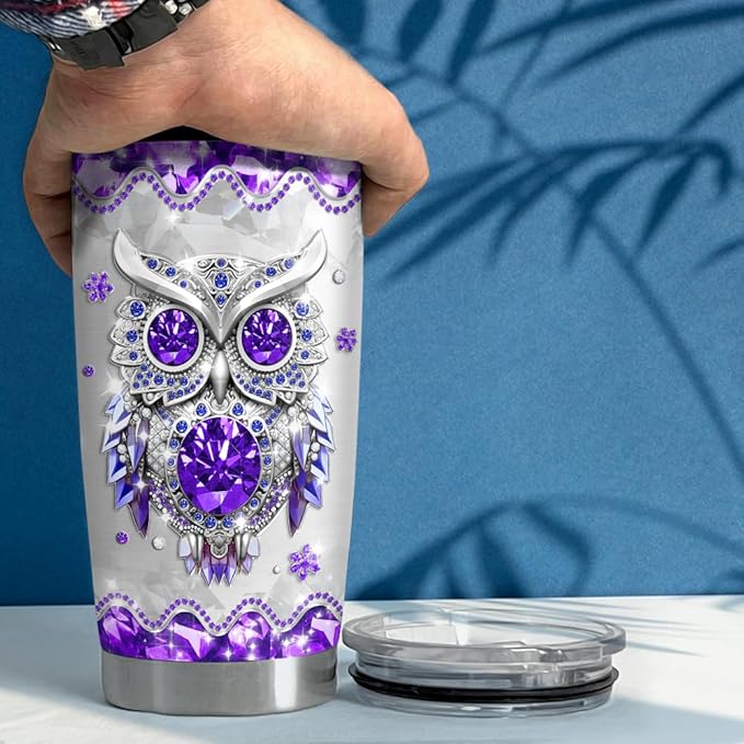 SANDJEST Owls Gifts for Women Girls Owl Tumbler 20oz Jewelry Drawings Stainless Steel Insulated Tumblers Coffee Travel Mug Cup Gift for Birthday Christmas