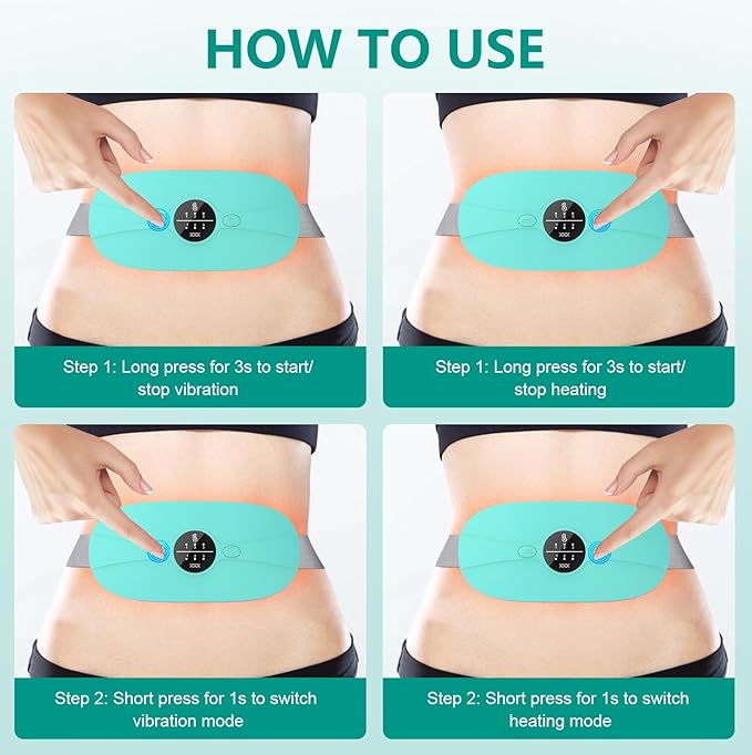 Portable Heating Pad for Period Cramps: Cordless Menstrual Heating Pad with 3 Heat Levels and 3 Massage Modes, 3s Fast Heating Gift for Women and Girl Blue