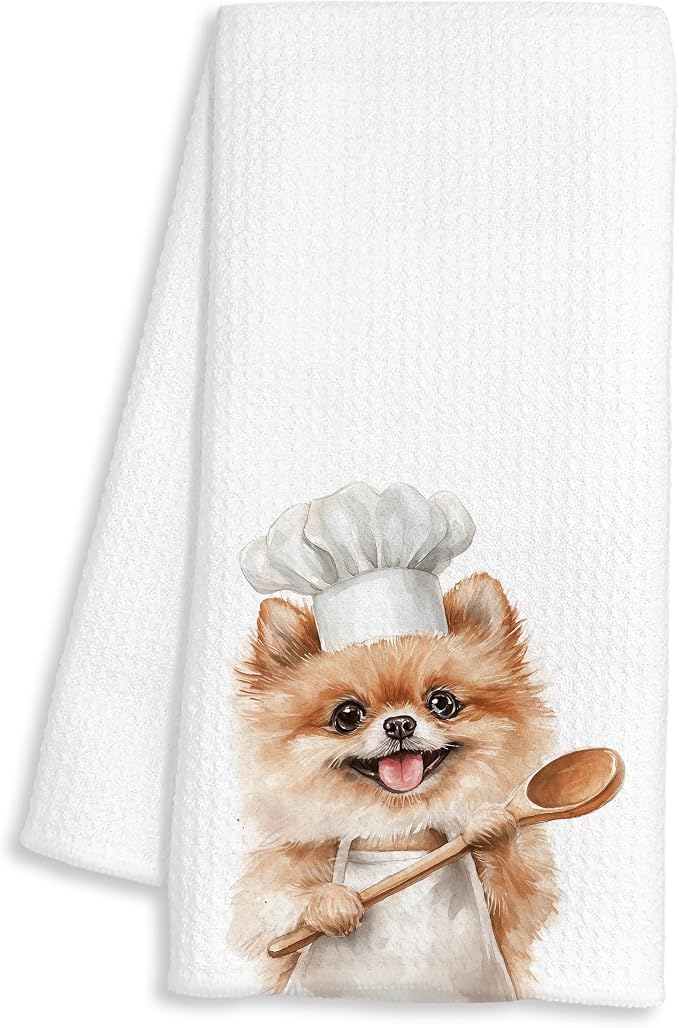 Funny Colour Pomeranian Chef Kitchen Towels Gifts, Pomeranian Dog Gift, Chef Gifts for Women Men, Funny Dog Lover Gift Decorative Dish Hand Tea Towels for Kitchen Bakery, 16x24 Inch