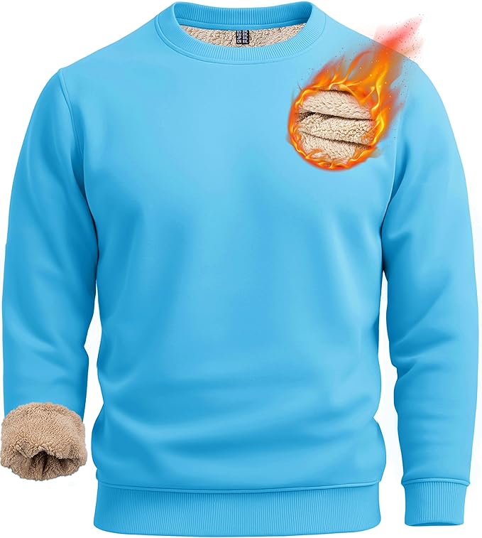 Boladeci Men's Full Sherpa Lined Crewneck Sweatshirts Heavy-weight Fleece Pullover Thick Thermal Long Sleeve Cotton