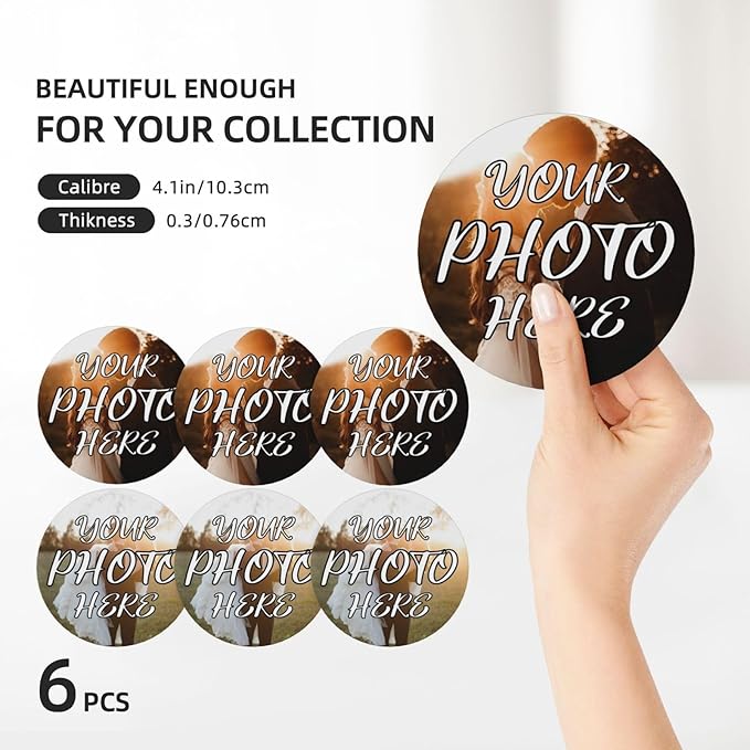 Custom Coasters, Personalized Ceramic Coasters with Photo Logo Text, Customized Cup Mat for Weddings, Bars, Coffee Table, Homes, Offices 6PCS