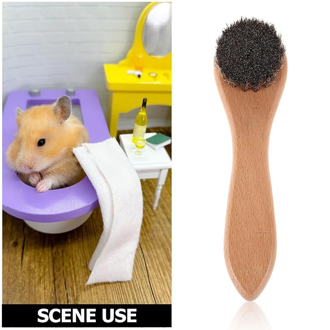INOOMP 2pcs Small Pet Bathing Brush with Soft Bristles and Wood Handle, 4-inch Grooming Comb for Hamsters, Rabbits, Guinea Pigs, and Ferrets, Animal Bathing Tool for Gentle Coat Care