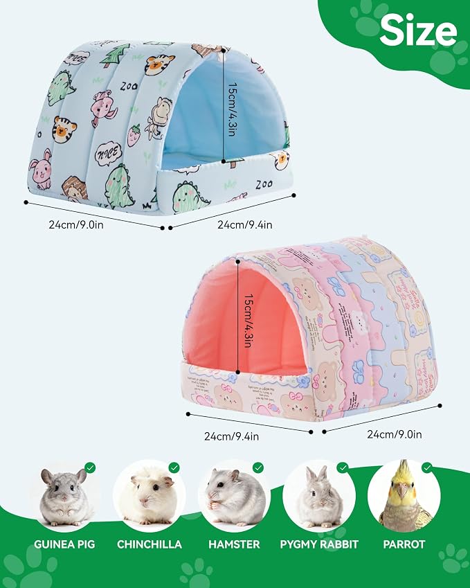 2 PCS Guinea Pig Hideout Guinea Pig House,Washable Hamster House Small Animal Cage Accessories for Mouse Chinchillas Hamsters Hedgehogs Ferrets Bearded Dragons and Rats