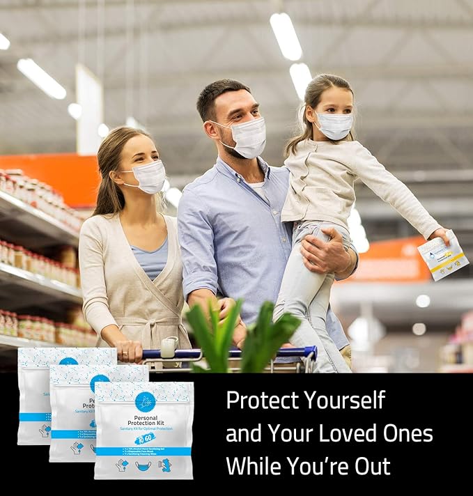 Mini Personal Protection Kit To-Go - 10 PACK! Mask, Hand Sanitizing Gel, Sanitizing Cleansing Wipe Packets. PPE On the Go! Single use Disposable Pocket-sized! Ideal for travel!