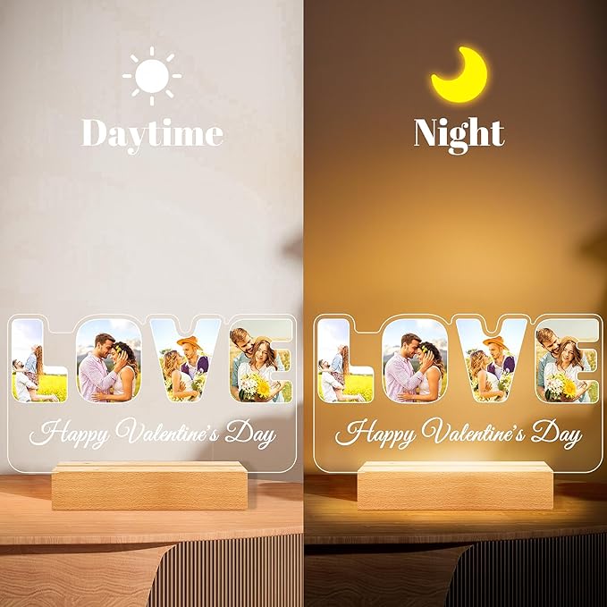 Custom Picture Frames with Photo, Personalized Photo Frame with Night Light, Customized Couples Gifts, Personalized Christmas Anniversary Valentines Gifts for Women Men Her Him Girlfriend Boyfriend