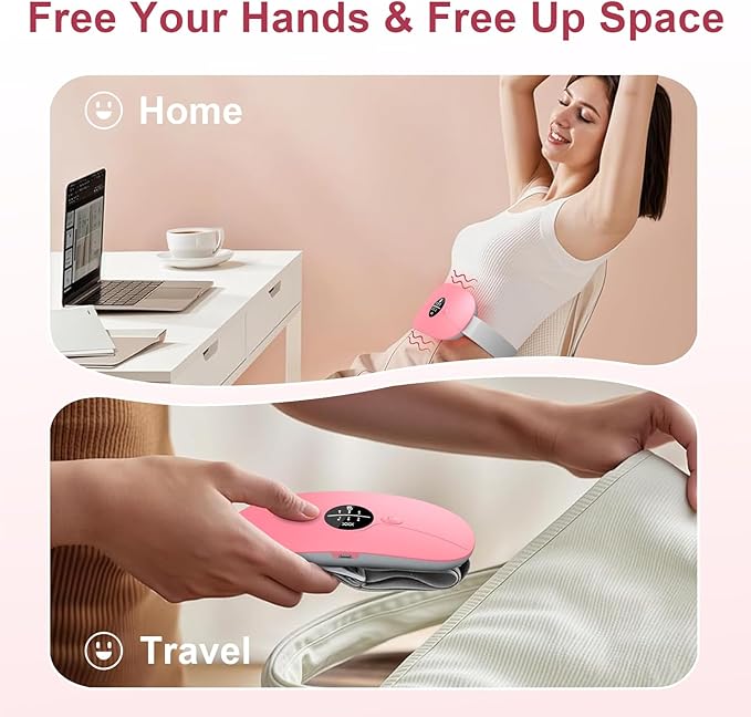 Portable Heating Pad for Period Cramps: Cordless Menstrual Heating Pad with 3 Heat Levels and 3 Massage Modes, 3s Fast Heating Gift for Women and Girl Light Pink