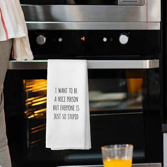 Funny Humorous Kitchen Towels Adult Humor, Sarcastic Gifts for Women Hand Towels for Bathroom, I Want to Be a Nice Person Decorative Tea Towels Dish Towels 16x24 Inch