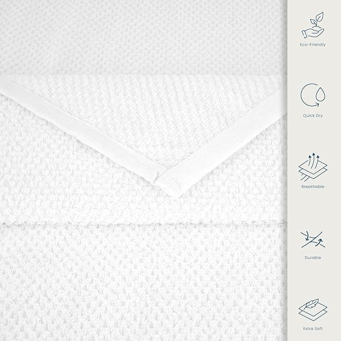 CASA COPENHAGEN Popcorn Textured 4 Pieces Bath Towel Set- White, 550 GSM 4 Bath Towel Rough & Tough Use Cotton Towels Gift Set for Bathroom