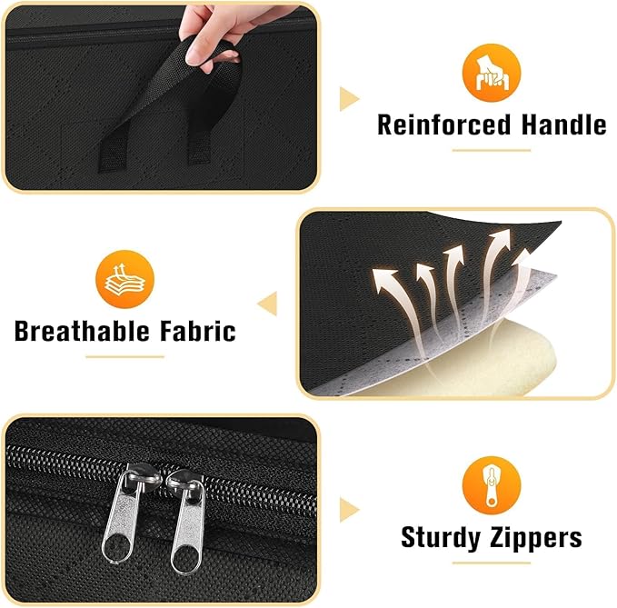 Clothes Storage Bags, 10-Pack Comforter Blanket Organizers, 80L Large Capacity Containers with Visual Window for Clothing, Quilt, Sheet, Pillow, Closet Organization for Bedding (Black)