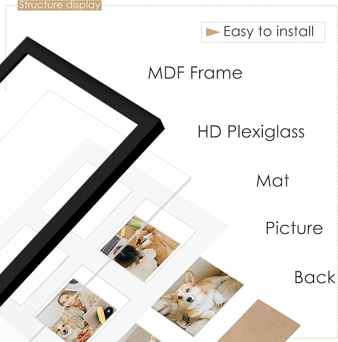 10x10 Collage Picture Frame 4x4 Picture Frames Collage Wall Decor Displays Four 4x4 inch Photos Available Horizontal Wall Mounting Display and Vertical Black