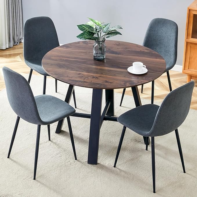 Round Dining Table Set for 4,Wooden Dining Table and Chairs Set of 4,42” Modern Kitchen Table Set,Round Kitchen Table with 4 PU Leather Chairs for Dining Room,Office,Small Space