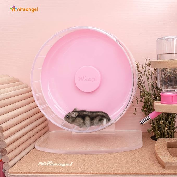 Niteangel Super-Silent Hamster Exercise Wheel: Quiet 8.2 inch Running Wheel | Can 9.1-11.8" Adjustable Height - No Bend Back Spinner Running for Dwarf Syrian Hamster Gerbils Mice Or Other Small Animal