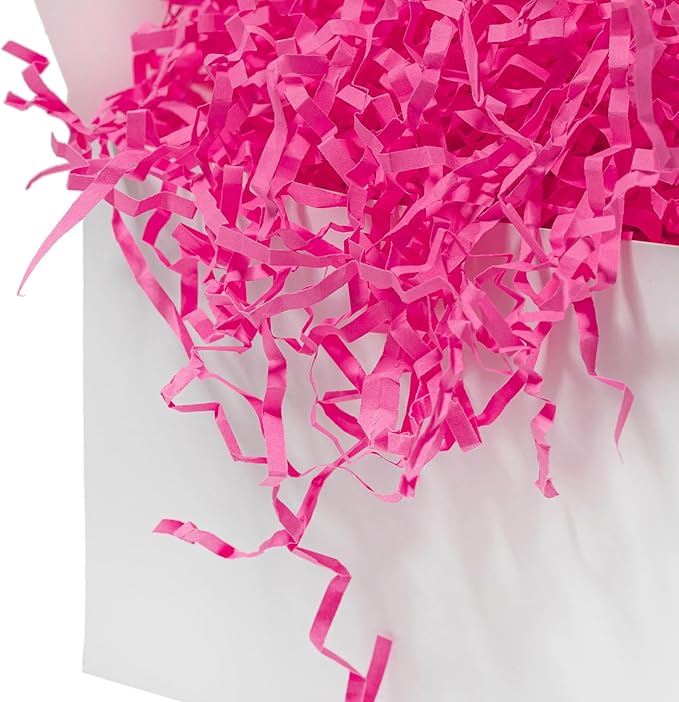 Mefleet 1/2 LB Crinkle Cut Paper Shred Filler 8 oz Pink Crinkle Shredded Paper for Gift Box - Gift Basket Bag Filler - Grass Cushion Stuffing for Mother's day, Birthday Packaging Wrapping