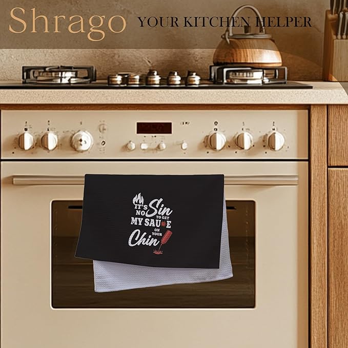 Funny Cooking Kitchen Towels, Gifts for Cooking Lovers, Housewarming Gifts Dish Tea Towels for Kitchen, It's No Sin to Get My Sauce on Your Chin Decorative Hand Towel, 16x24 Inch
