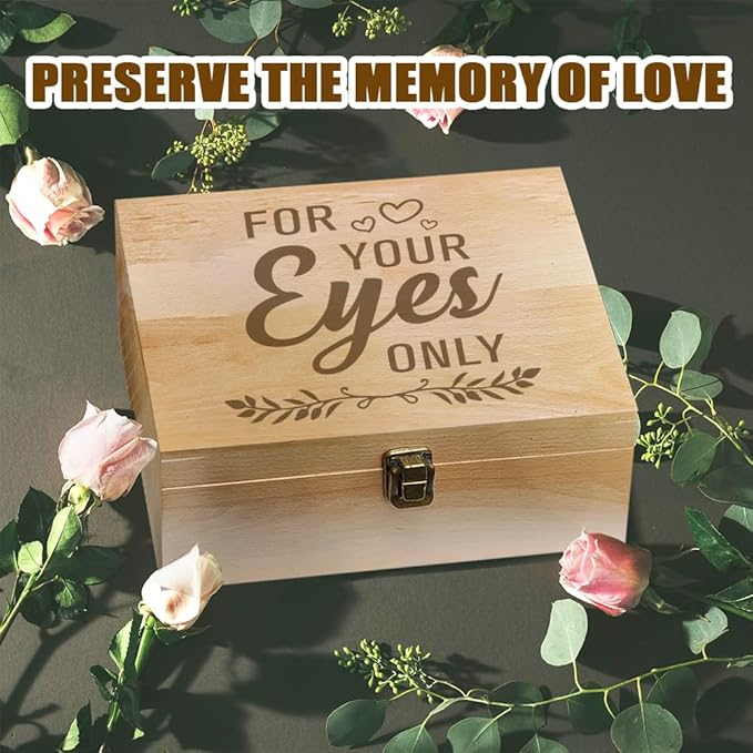 arricraft 1 Pc Wooden Memory Keepsake Box, For Your Eyes Only Memory Box with Hinged Lids Boudoir Photo Boxes for Office or Home Storage Keepsake Chest for Anniversary, Wedding, Memory, Valentines Day