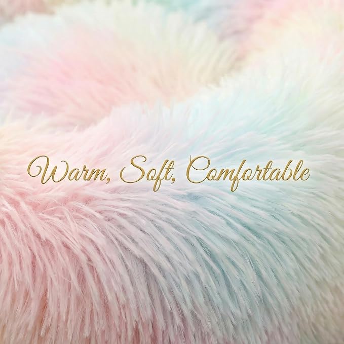 Tiny Dog Bed for Extra Small Dogs for Chihuahua Pomeranian Toy Poodle | 15 Inch Washable Puppy Bed,Soft Faux Fur Calming Donut Bed,Rainbow