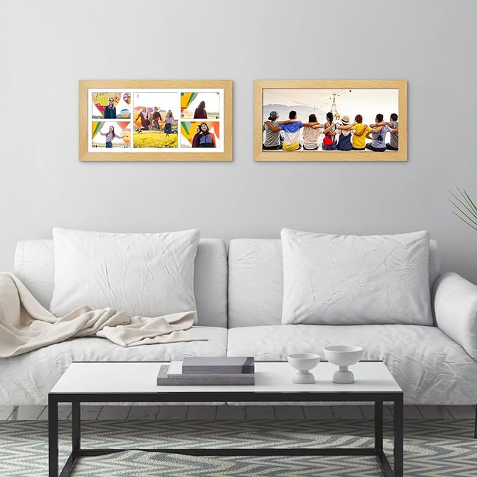 11x23 Picture Frame Display 5 opening 5x7 and 8x10 Picture Frame Collage,Multi Photo Frame with Mat,Plexiglass,Horizontal and Vertical Formats for Wall Decor,Natural Wood Grain
