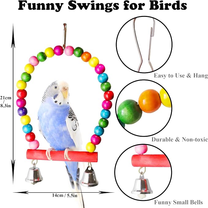 8 Pcs Parakeet Cockatiel Bird Toys, Parrots Conures Budgies Cage Accessories