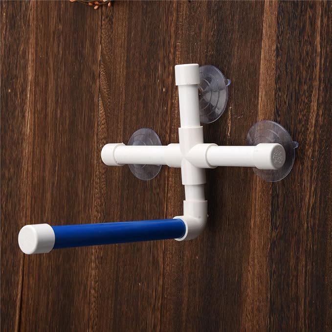 Hypeety Portable Suction Cup Bird Window and Shower Perch Toy Parrot Stand | 3 strong suction cups, parrot bath perch, easy to install, fits windows/shower tile, for budgies/parakeets/lovebirds, blue