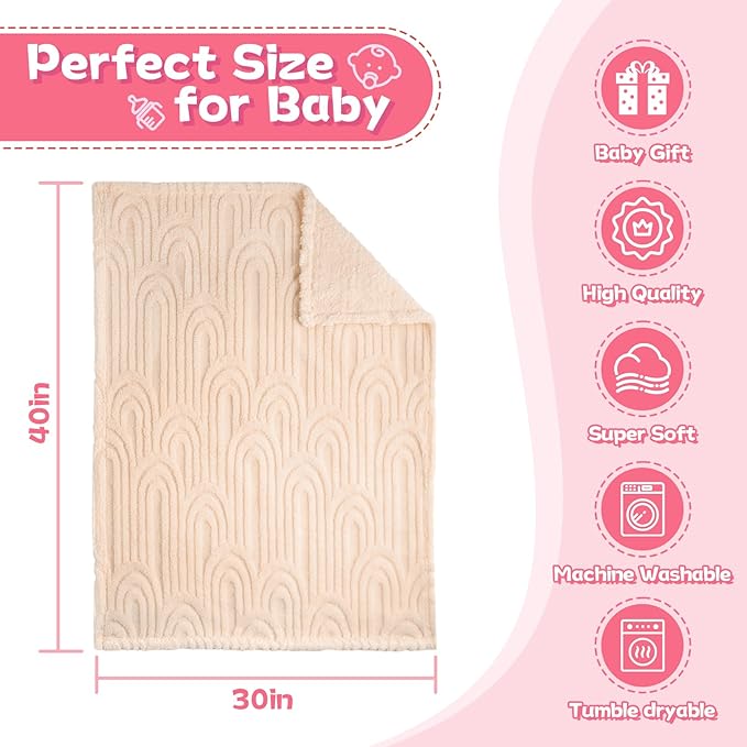 Ultra Soft Fleece Baby Blanket,Swaddle & Receiving Blankets for Newborn Infant, Lightweight Breathable Nursery Nap Blanket for Crib Stroller, for Boys & Girls Rainbow 30"x40" Beige