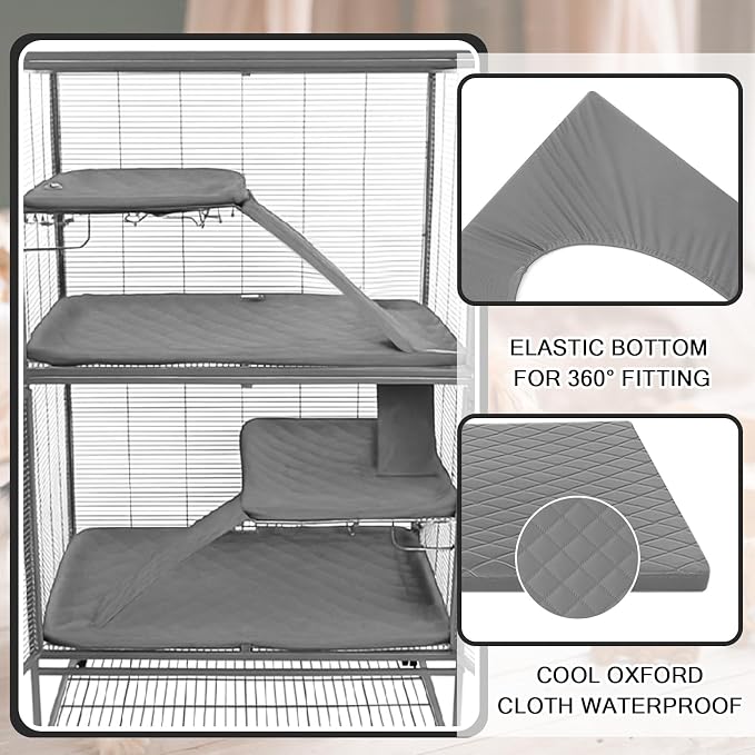 Beeveer 7 Pcs Ferret Cage Liner Washable Ferret Pads Bedding Cage Accessories Kit for Small Animals Hamster Rats Chinchillas Hedgehogs Guinea,Stain-Resistant Material (Double Unit Set,Grey)