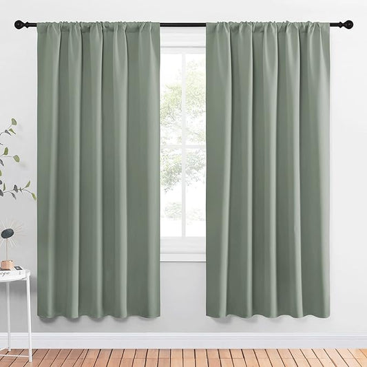 NICETOWN Window Curtains Blackout Drapes - Thermal Insulated Solid Rod Pocket Blackout Curtains/Draperies for Living Room (Sage Green, One Pair, 52 by 72-Inch)