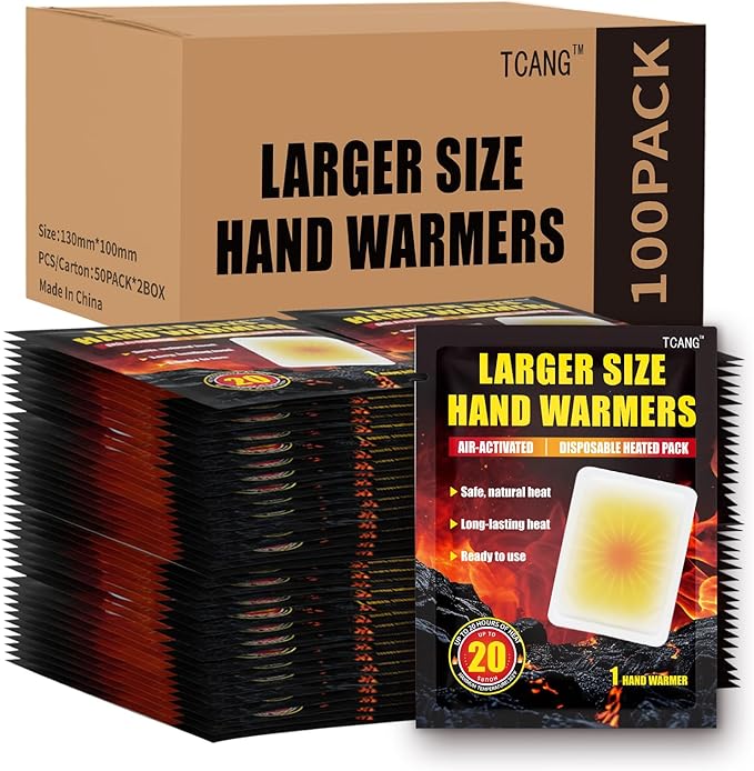 Large Hand Warmers Disposable - Up to 20 Hours of Heat - 50/100 Pack Super Long Lasting Air Activated Warmers, All Natural & Portable for Body, Hands & Toes - Odorless Hot Warmer Heater