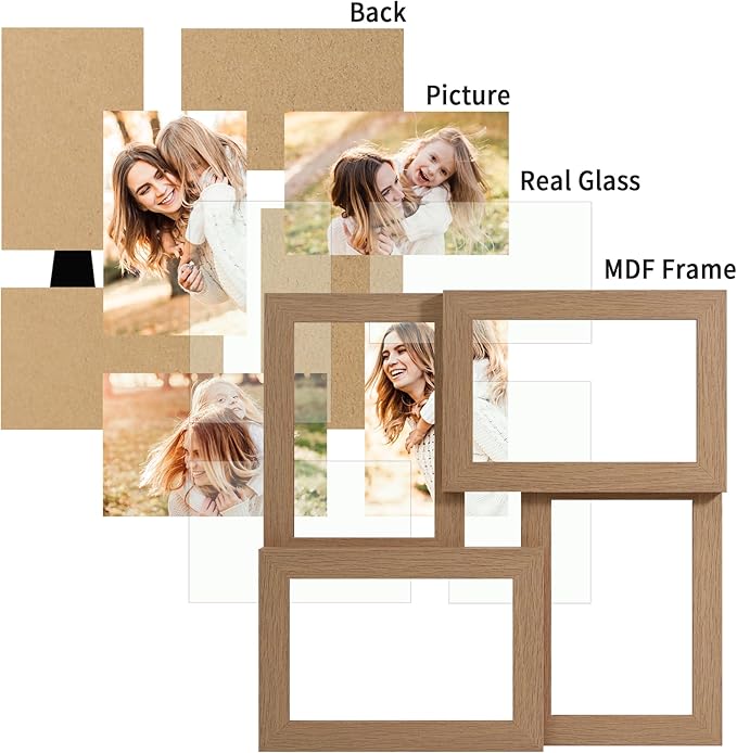 4x6 Picture Frame Collage,4 Photo Frame with Real Glass,Family Picture Frame Collage Wall Hanging or Tabletop Display,Natural Oak