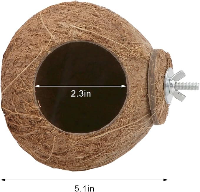 Hypeety Pet Bird Breeding Nest Natural Coconut Bird Hideout Hut for Cage | Natural coconut shell, for sleeping/breeding, easy to install, for parakeets/cockatiels/finches/hamsters, coco cage perch toy