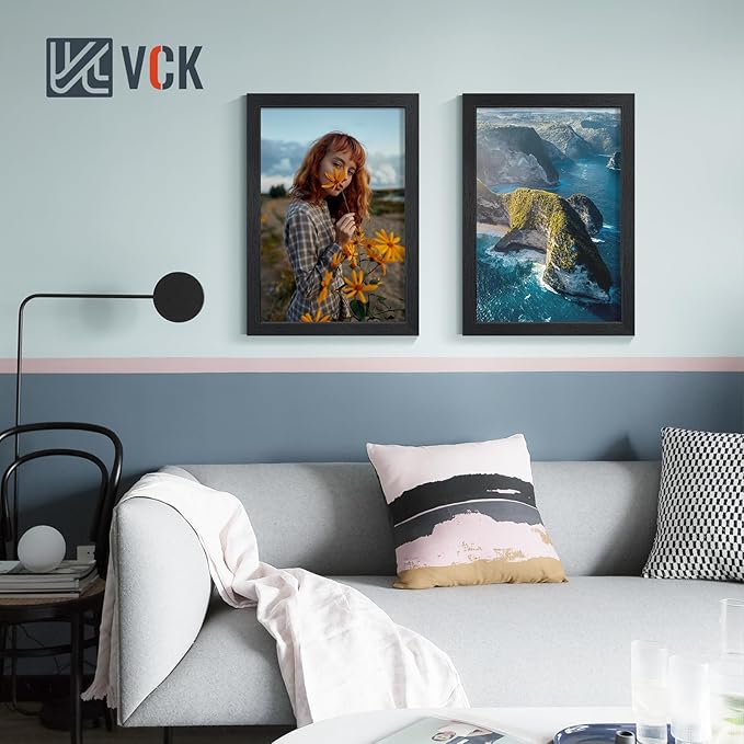 VCK 13x19 Picture Frames Black Set of 6, Wide Border Wood Poster Frame, Multi-Directional Display Family Photos, Office Prints, Studio/Gallery Artwork, Woodgrain Series, Wall Hanging