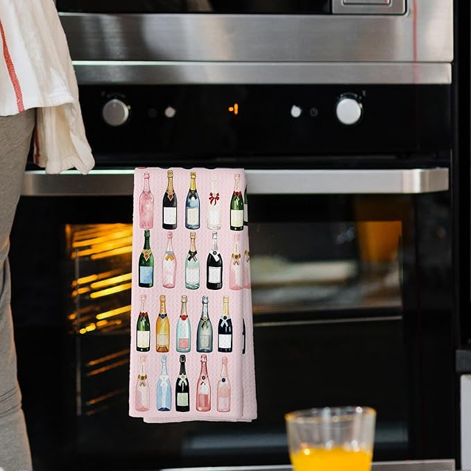 Pink Champagne Kitchen Towels, Champagne Accessories Home Bar Bathroom Decor, Champagne Gifts for Women, Cocktail Gift Bachelorettes Decorative Tea Dish Towels 16x24 Inch