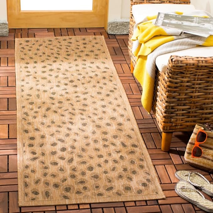 SAFAVIEH Washable Rug Outdoor Courtyard Collection - 2'3" x 10' Runner, Natural & Gold, Non-Shedding & Easy Cleaning, Ideal for Patio, Entryway, Mudroom, Hallway, Kitchen (CY6104-39)