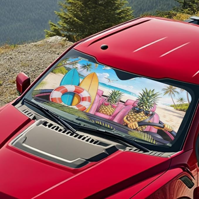 Tropical Pineapple Windshield Sun Shade Foldable Funny Car Windshield Sun Shad for Front Window Universal Fit for Most Cars SUV UV Rays & Heat Protection Car Interior Accessories