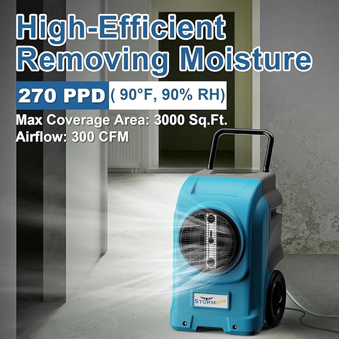 ALORAIR LGR Commercial Dehumidifier with Pump & Drain Hose, Portable Industrial Dehumidifiers with Wheels for Water Damage Restore, Basement, Garage, 5 Years Warranty (Blue, Storm Elite No WiFi)