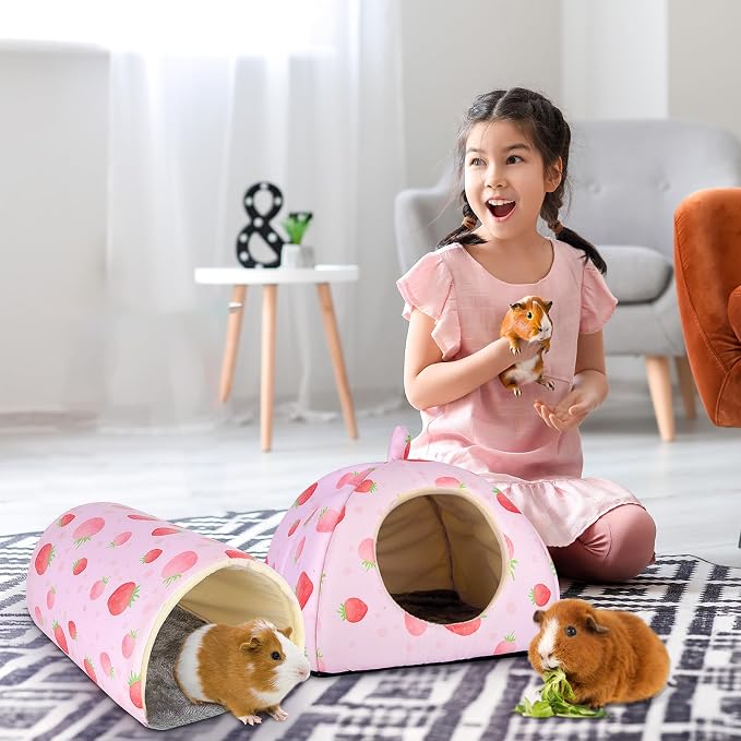 Bienbee Guinea Pig Hideout, 2 Piece Washable Set for Small Animals Large | Guinea Pig Bed With Soft Plush, Resilient Padding, and Easy Machine Washing for Resting Hiding and Tunnel Playing