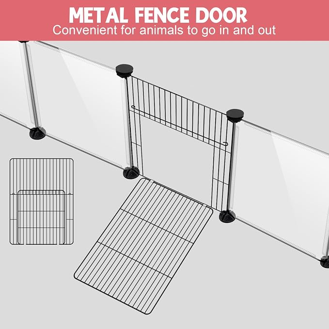 VISCOO 20 Panels Small Animals Playpen, 48"x24"x16" Pet Playpen | Transparent with Waterproof Mat,Portable Plastic Fence for Guinea Pigs/Bunny/Hamsters/Hedgehogs Indoors Outdoor