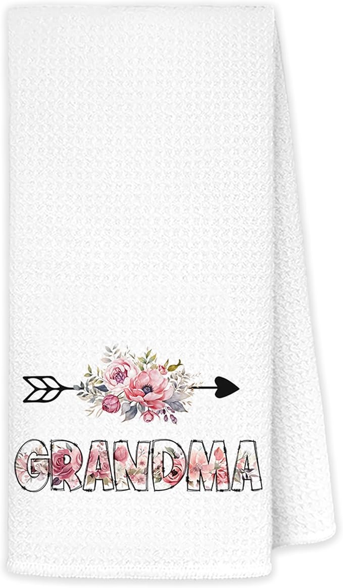 JINYO Grandma Kitchen Hand Towels - Gift Ideas for Grandchildren, Dish and Tea Towels, Christmas Birthday Presents, 16x24 Inch