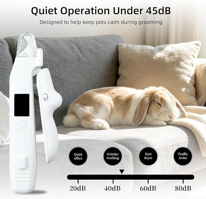 2-in-1 Guinea Pig & Rabbit Nail Grinder & Clipper - Rechargeable Electric Nail File Trimmer with LED Light, Quiet Low-Speed for Small Pets, Bunny - Safe No-Bleed Grooming Tool - White