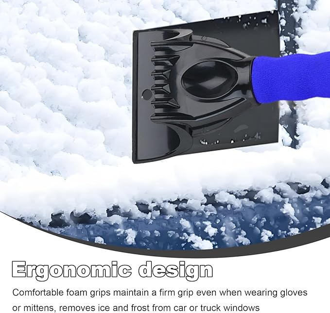 Ice Scraper for Car Windshield, Scratch Free Foam Gripped Windscreen Snow Scraper Frost Ice Crusher, Winter Window Snow Shovel Frost Removal Tool for Car Small Trucks (Blue)