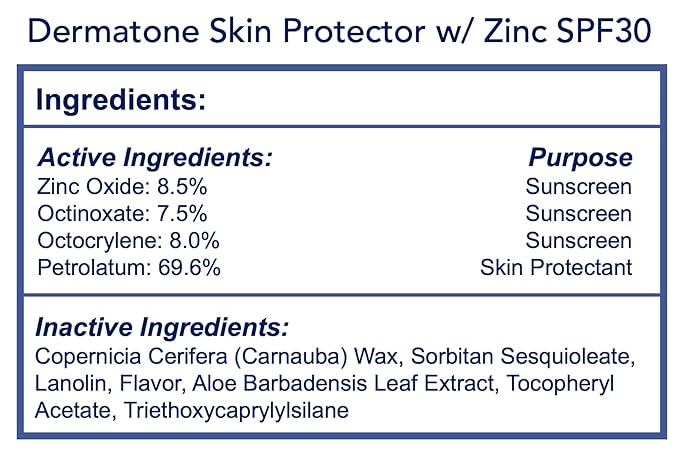 Dermatone Skin Protection Balm w/Zinc SPF 30 | Moisturizing Creme Stocking Stuffer | Heals & Repairs Dry Skin | Advanved Therapy Lips and Face Repair | 2-Pack, 0.5 oz tins