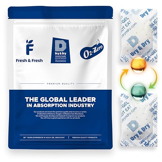 Dry & Dry 20 Gram [100 Packs] Orange Indicating(Orange to Dark Green) Mixed Silica Gel Packets - Food Safe Rechargeable Silica Packets Desiccants Silica Gel Packs Silica Gel Packets